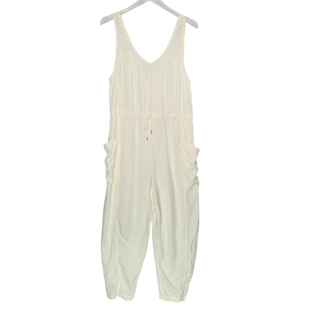 CALIA Womens Relaxed Jumpsuit M Light Cream Sleeveless Lyocell Comfort